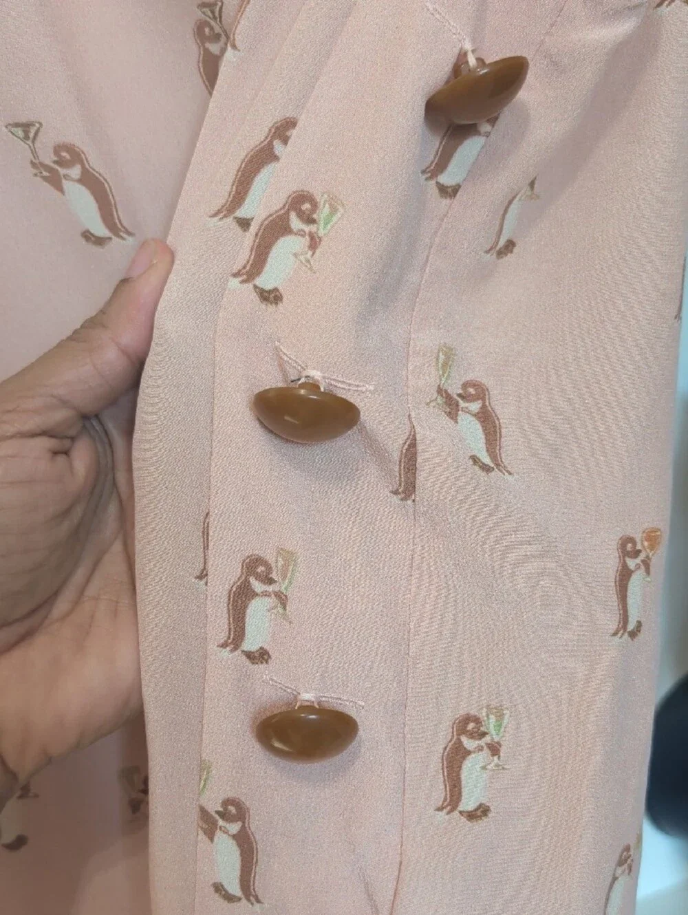 Coach Pale Pink Sleeveless Tie-Neck Printed Blouse